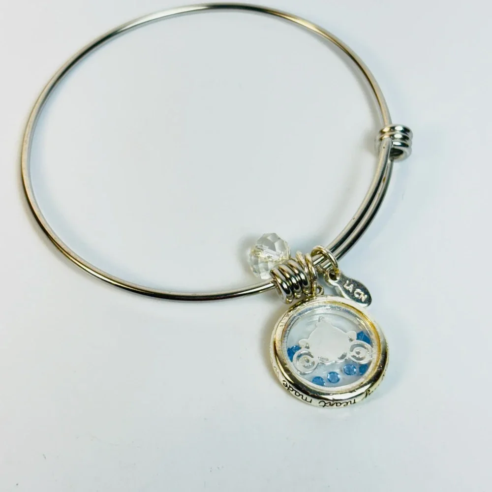 Disney Bangle Bracelet Silver Cinderella Pumpkin Carriage Floating Locket Charm